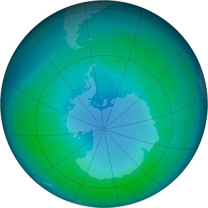 Antarctic ozone map for April 2001